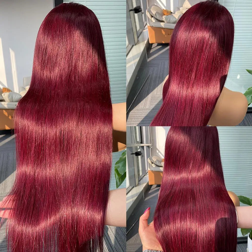 250% 30 36 Inch Burgundy 13x6 Hd Lace Frontal Human Hair Wig Wear & Go Glueless Silky Bone Straight 99J Colored Lace Front Wigs
