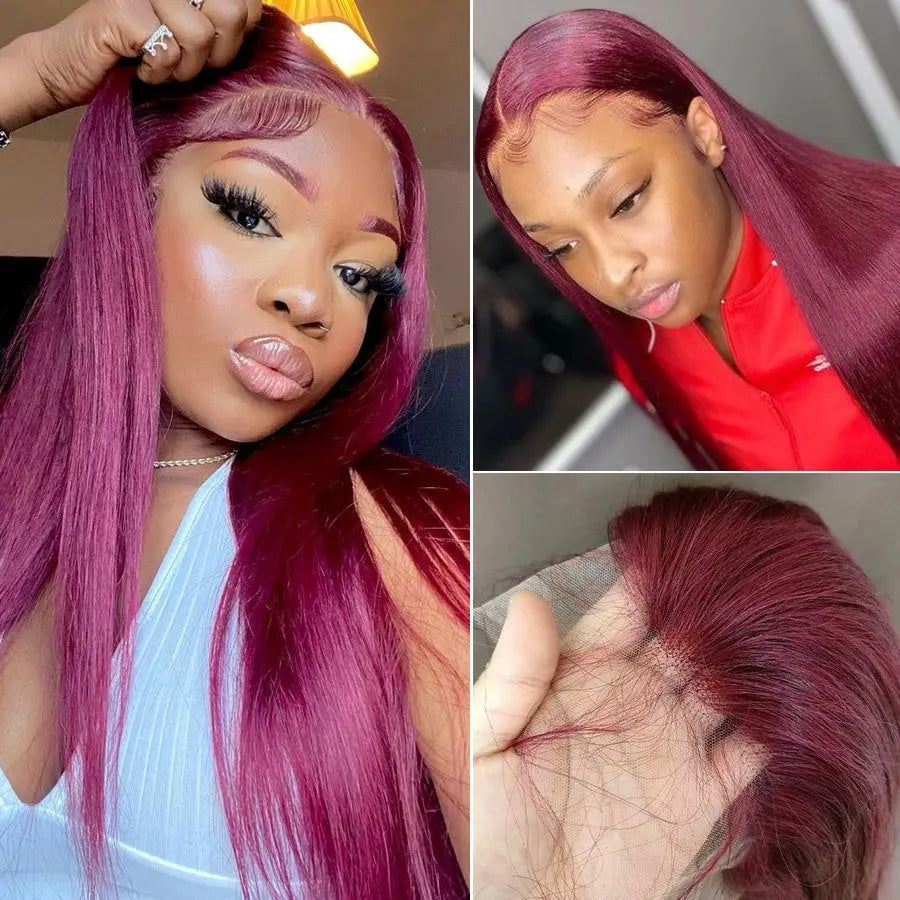 250% 30 36 Inch Burgundy 13x6 Hd Lace Frontal Human Hair Wig Wear & Go Glueless Silky Bone Straight 99J Colored Lace Front Wigs