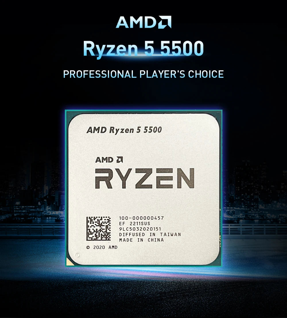 AMD Ryzen 5 5500 CPU Processor R5 5500 100% Brand New 6-Core Socket AM4 65W Desktop Game Computer CPU Without Cooler Fan