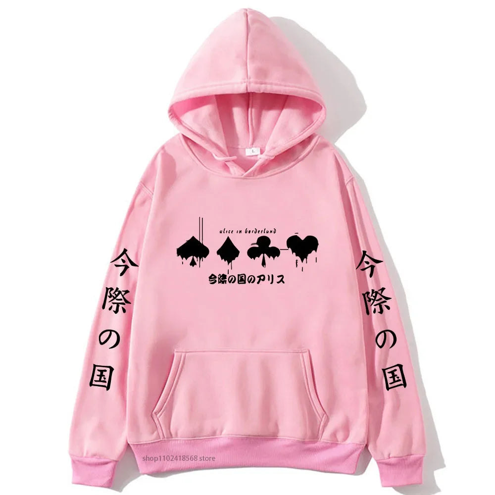 Alice In Borderland Hoodies Men Cartoon Cards Sweatshirt Harajuku Graphic Streetwear Women Anime Tops Men Clothing Y2k Sudaderas