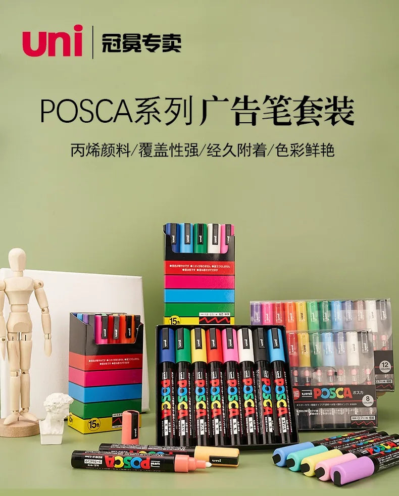 Uni POSCA Marker Hot Sale Combine Full Set PC-1M/3M/5M/8K/17K Non-Toxic Permanent Manga pinturas con pigmentación posca rotulado