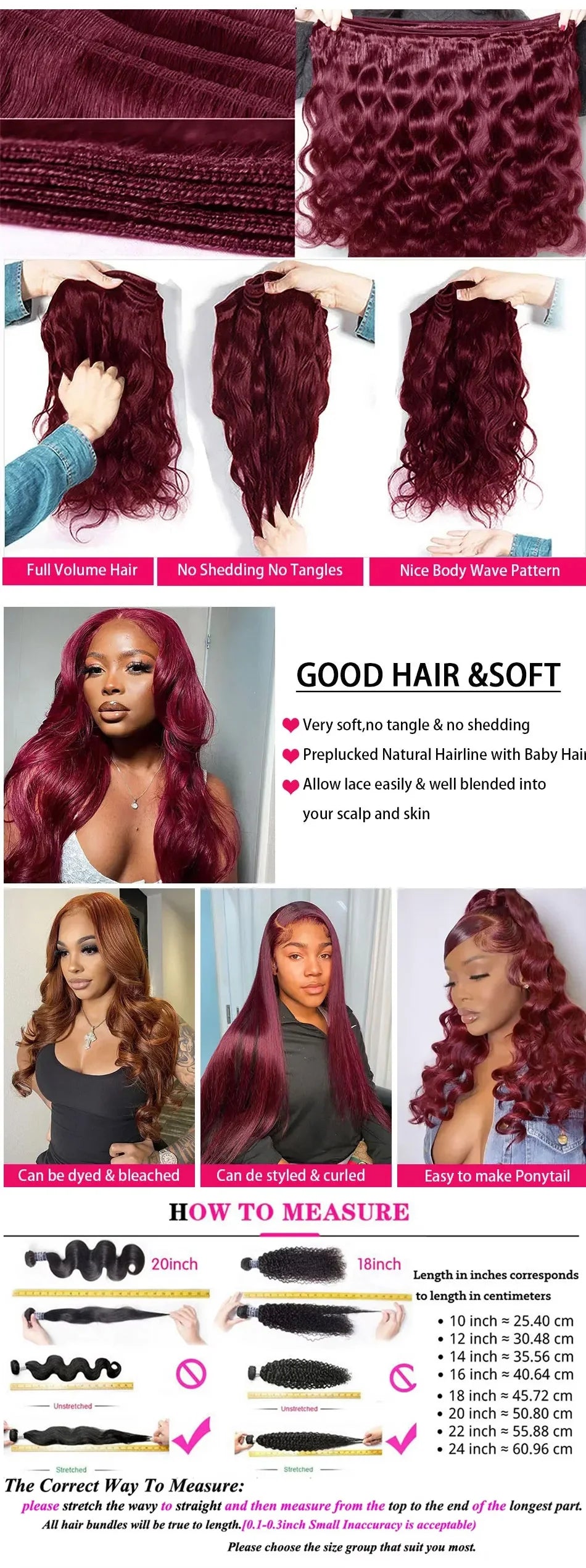 16A 40 Inches Blonde 613 Body Wave Human Hair Bundles Burgundy Body Wave Human Hair Bundles Colored Weave Human Hair Extensions