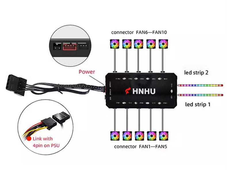 HNHU-PC CPU RGB Fan Controller 6pin Connector To SATA Power Hub Processor For Computer Cpu Case Parts Cooling Air-cooler mute