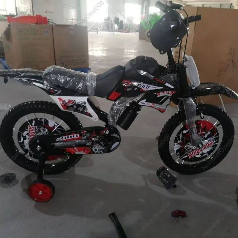 12 16 Inch Kids Motorcycle Style Bike, Boys Girls Children Bicycle with Training Wheels, Easy to Ride Stable & Safe Toddler Bike