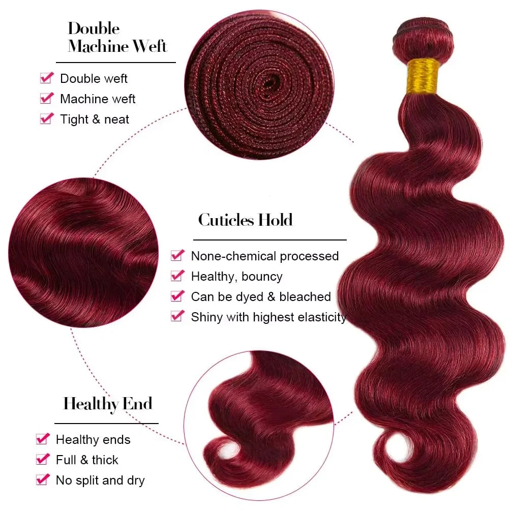 16A 40 Inches Blonde 613 Body Wave Human Hair Bundles Burgundy Body Wave Human Hair Bundles Colored Weave Human Hair Extensions