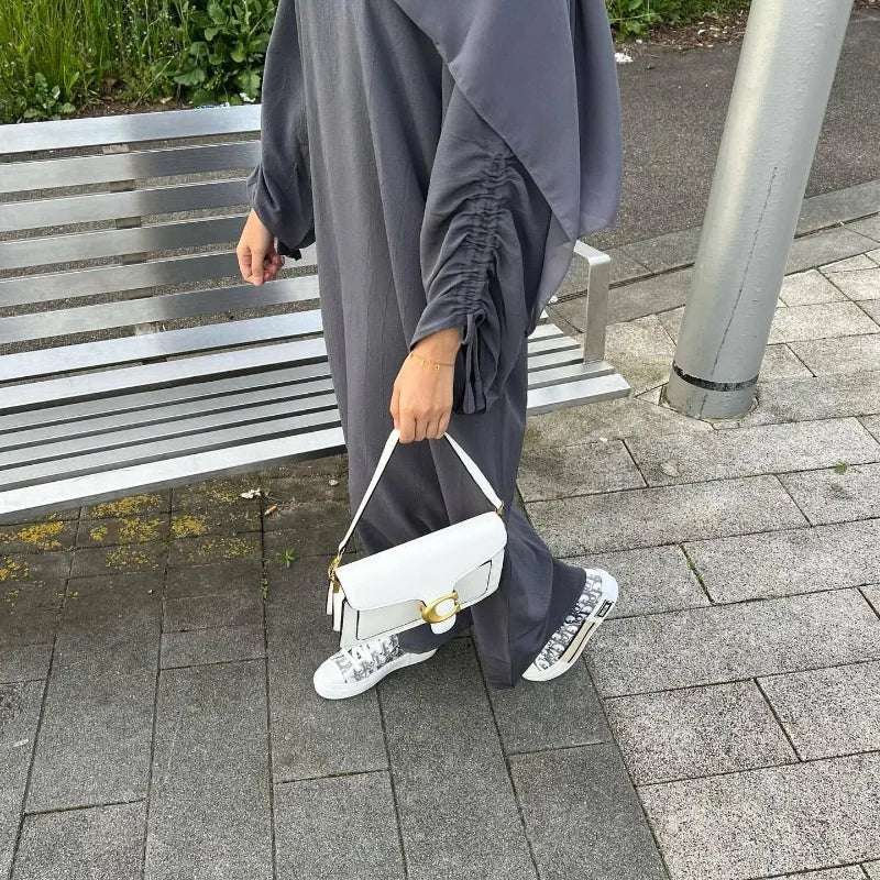2024 Saudi Arabia Muslim Women Modest Dress Eid Dubai Plain Abaya Islamic Holiday Party Solid Turkey Lace-up Cuffs Long Clothes