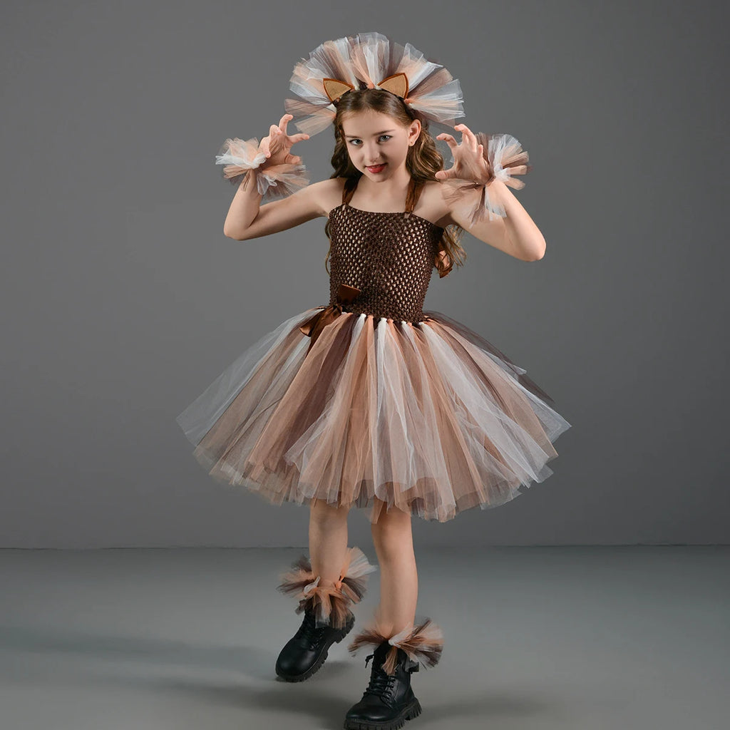 Disguise Cute Lion Halloween Costumes for Girls Kids Animal Fancy Tutu Dress Children Cosplay Outfit for Birthday Carnival Party
