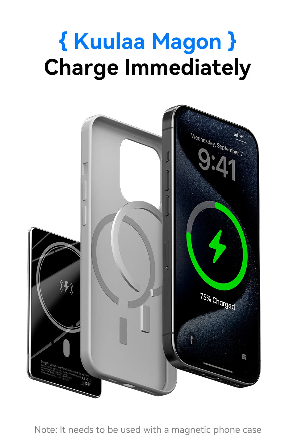 KUULAA Magnetic Power Bank 5000mAh Slim Wireless External Battery 20W Fast Charging for MagSafe Powerbank for iPhone 16 15 14 13