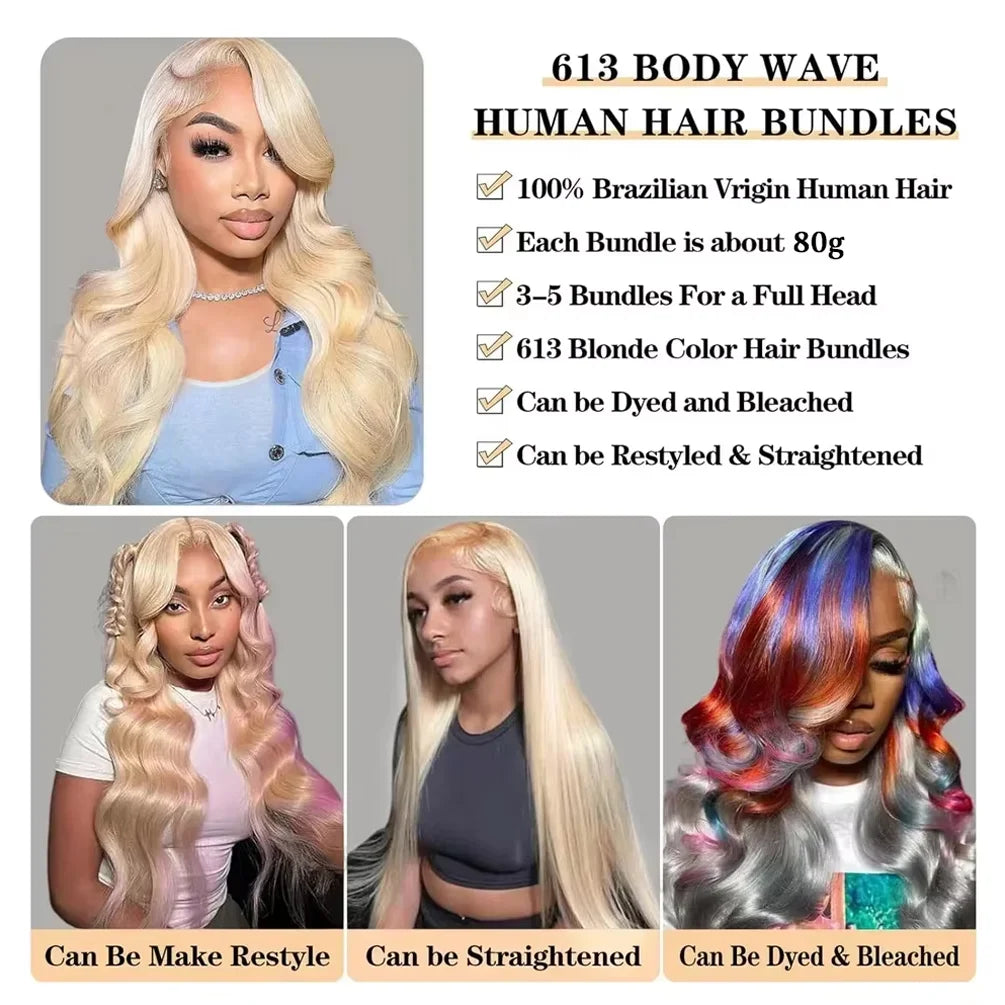 16A 40 Inches Blonde 613 Body Wave Human Hair Bundles Burgundy Body Wave Human Hair Bundles Colored Weave Human Hair Extensions