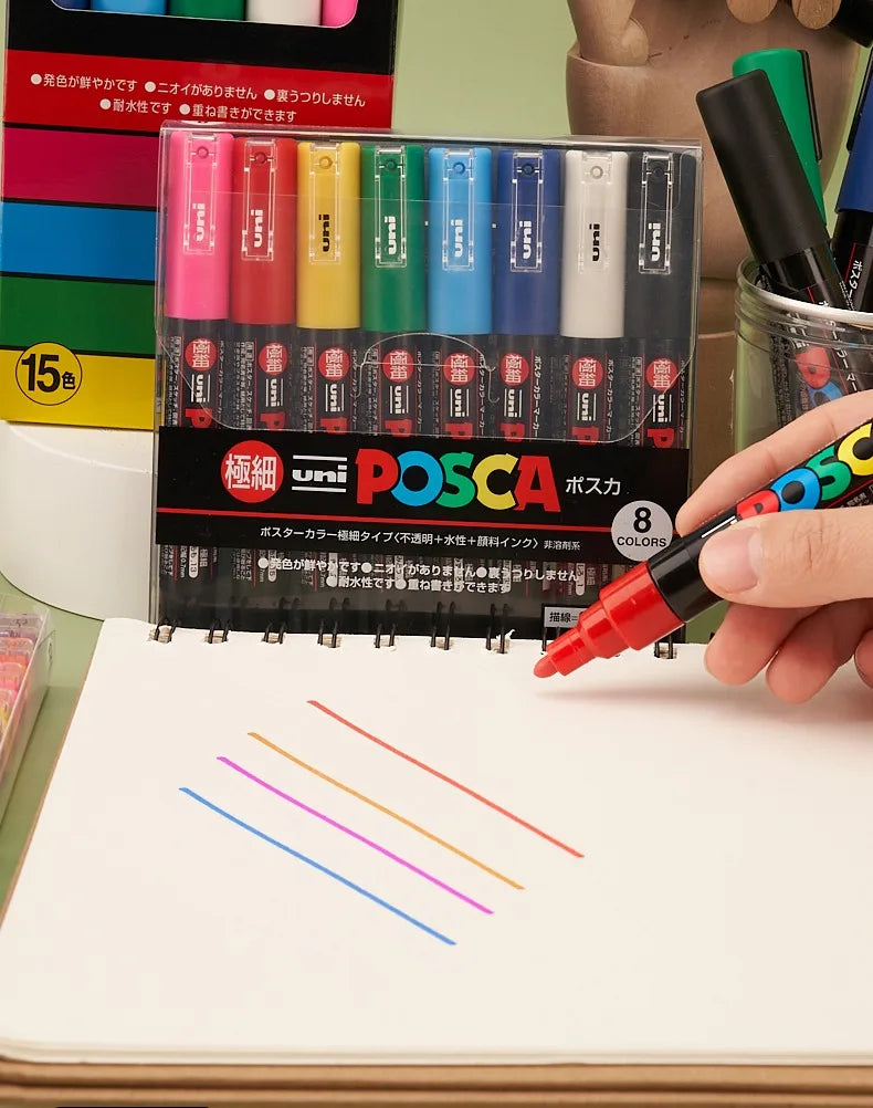 Uni POSCA Marker Hot Sale Combine Full Set PC-1M/3M/5M/8K/17K Non-Toxic Permanent Manga pinturas con pigmentación posca rotulado