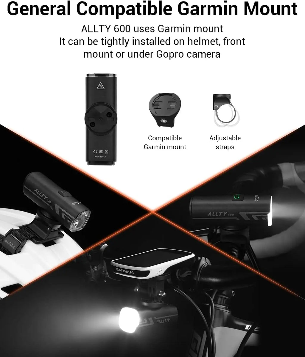 Bike Lights Allty 600 Road Bike Light, USB Type-C Rechargeable, IPX7 Waterproof LED Bike Light for Road, Urban
