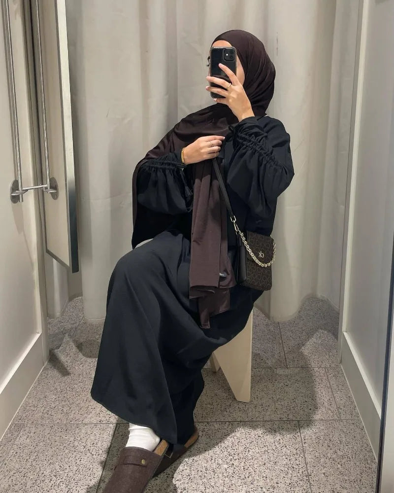 2024 Saudi Arabia Muslim Women Modest Dress Eid Dubai Plain Abaya Islamic Holiday Party Solid Turkey Lace-up Cuffs Long Clothes