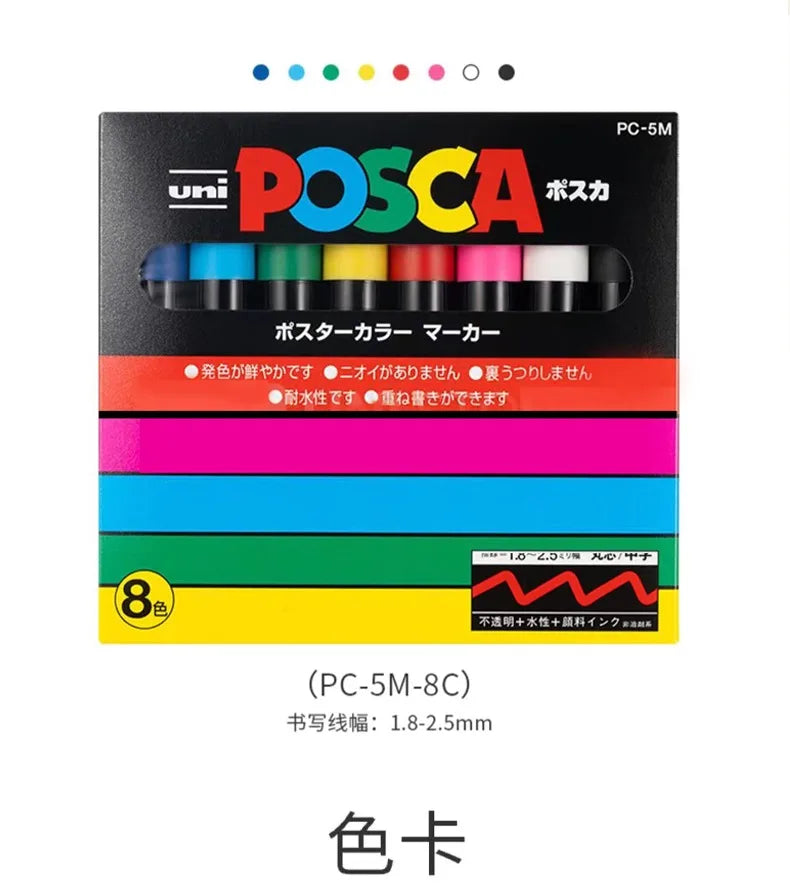 Uni POSCA Marker Hot Sale Combine Full Set PC-1M/3M/5M/8K/17K Non-Toxic Permanent Manga pinturas con pigmentación posca rotulado