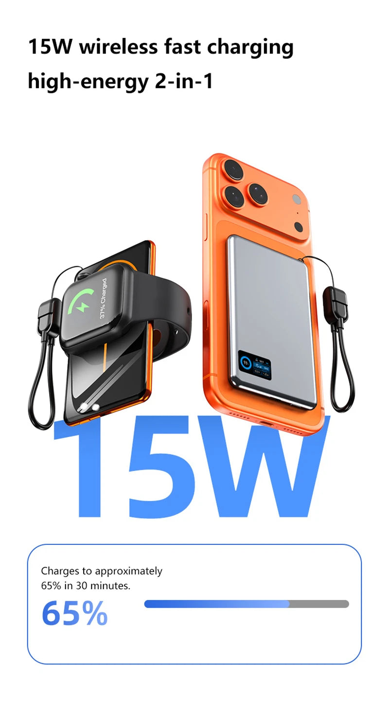 OnePlus 500000mAh Mini Wireless Magnetic Power Bank PD15W Portable Auxiliary Battery Pack For Watch Earphones For iphone Huawei
