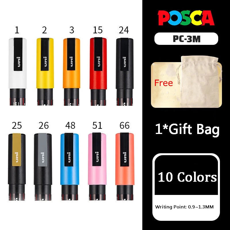 Uni POSCA Marker Hot Sale Combine Full Set PC-1M/3M/5M/8K/17K Non-Toxic Permanent Manga pinturas con pigmentación posca rotulado