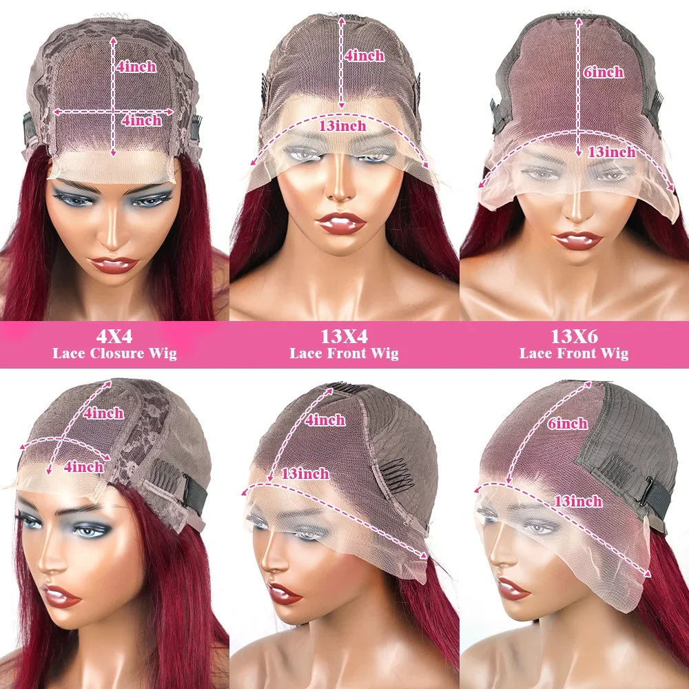 250% 30 36 Inch Burgundy 13x6 Hd Lace Frontal Human Hair Wig Wear & Go Glueless Silky Bone Straight 99J Colored Lace Front Wigs
