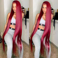 250% 30 36 Inch Burgundy 13x6 Hd Lace Frontal Human Hair Wig Wear & Go Glueless Silky Bone Straight 99J Colored Lace Front Wigs