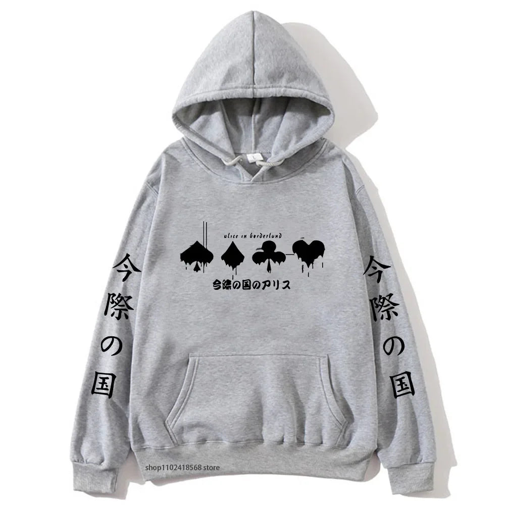 Alice In Borderland Hoodies Men Cartoon Cards Sweatshirt Harajuku Graphic Streetwear Women Anime Tops Men Clothing Y2k Sudaderas