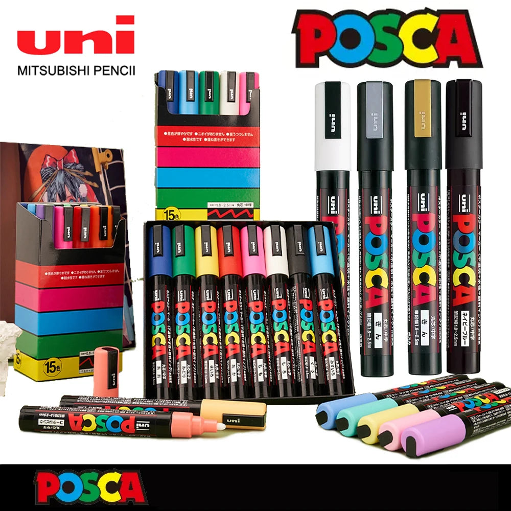 Uni POSCA Marker Hot Sale Combine Full Set PC-1M/3M/5M/8K/17K Non-Toxic Permanent Manga pinturas con pigmentación posca rotulado