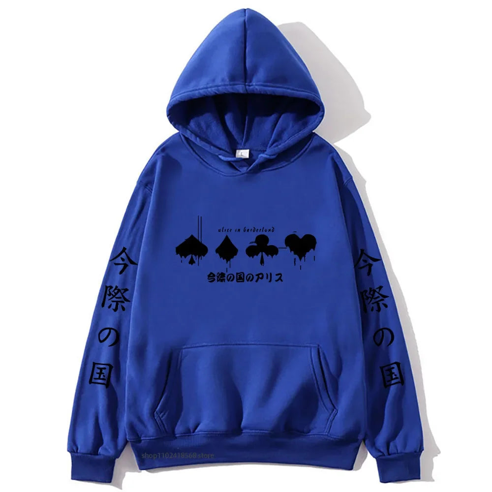 Alice In Borderland Hoodies Men Cartoon Cards Sweatshirt Harajuku Graphic Streetwear Women Anime Tops Men Clothing Y2k Sudaderas
