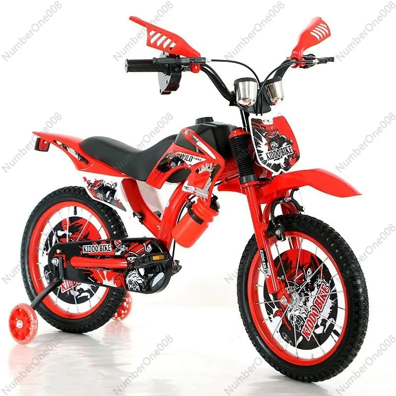 12 16 Inch Kids Motorcycle Style Bike, Boys Girls Children Bicycle with Training Wheels, Easy to Ride Stable & Safe Toddler Bike