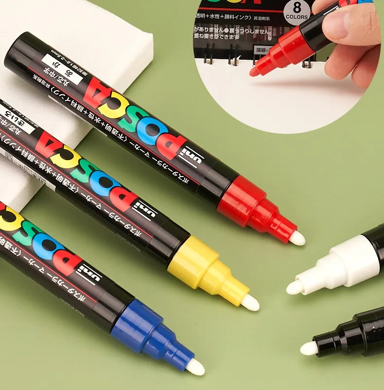 Uni POSCA Marker Hot Sale Combine Full Set PC-1M/3M/5M/8K/17K Non-Toxic Permanent Manga pinturas con pigmentación posca rotulado