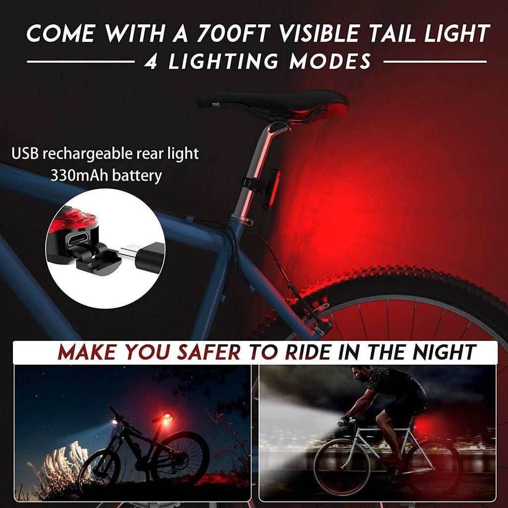 Bike Light Set,Bicycle Headlight with Horn and Speedometer Odometer,USB Rechargeable Bike Front Light and Tail Light