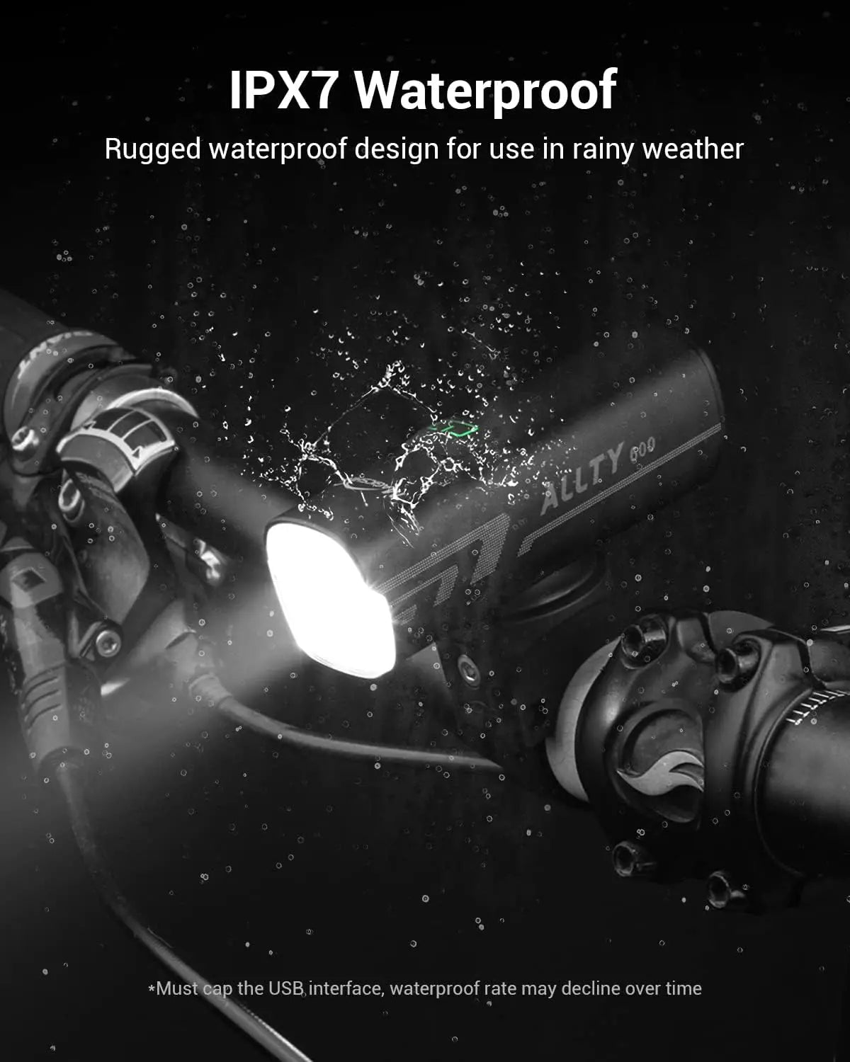 Bike Lights Allty 600 Road Bike Light, USB Type-C Rechargeable, IPX7 Waterproof LED Bike Light for Road, Urban