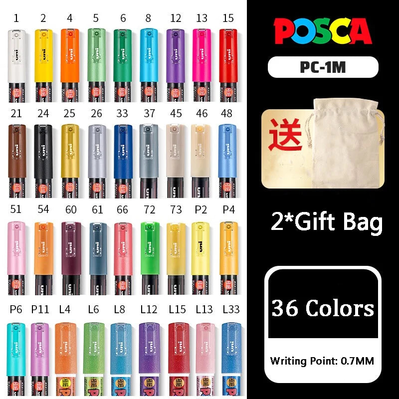 Uni POSCA Marker Hot Sale Combine Full Set PC-1M/3M/5M/8K/17K Non-Toxic Permanent Manga pinturas con pigmentación posca rotulado