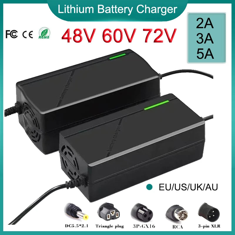 48V 60V 72V 2A 3A 5A lithium-ion charger For 13S 16S 20S 54.6V 67.2V 84V 21700 Li-ion battery Pack 5A fast intelligent charging
