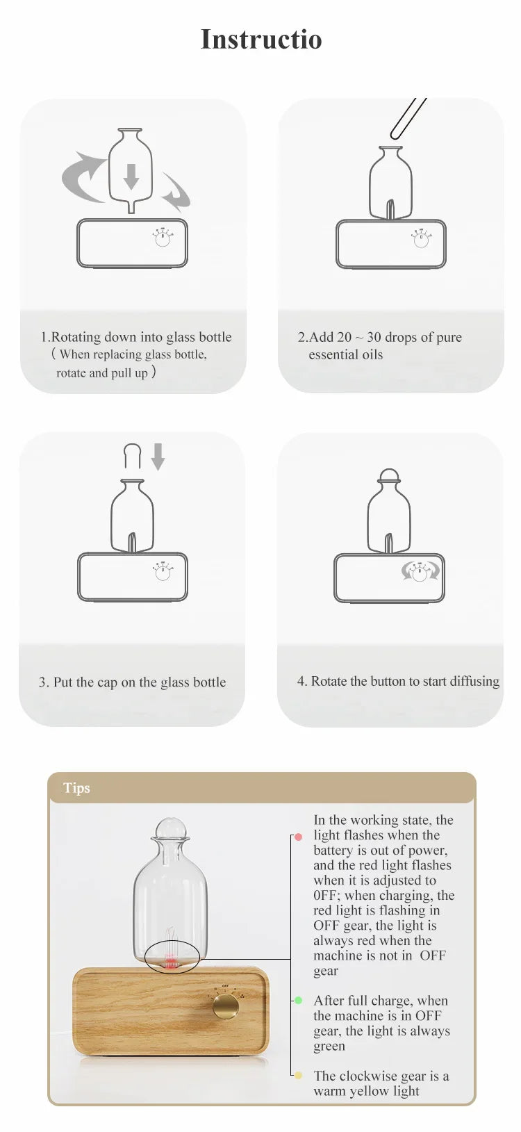 Glass Essential Oil Diffuser Wood Grain Base Air Aroma Diffuser 2600mAh Professional Machine Nebulizer For Home Office Room