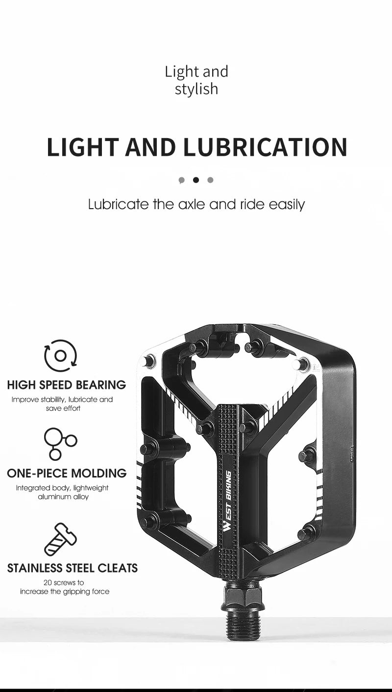 WEST BIKING DU Bearing Bicycle Pedal Anti-slip Cycling Pedal Ultralight Aluminum Alloy MTB Road Bike Pedal Bike Accessories