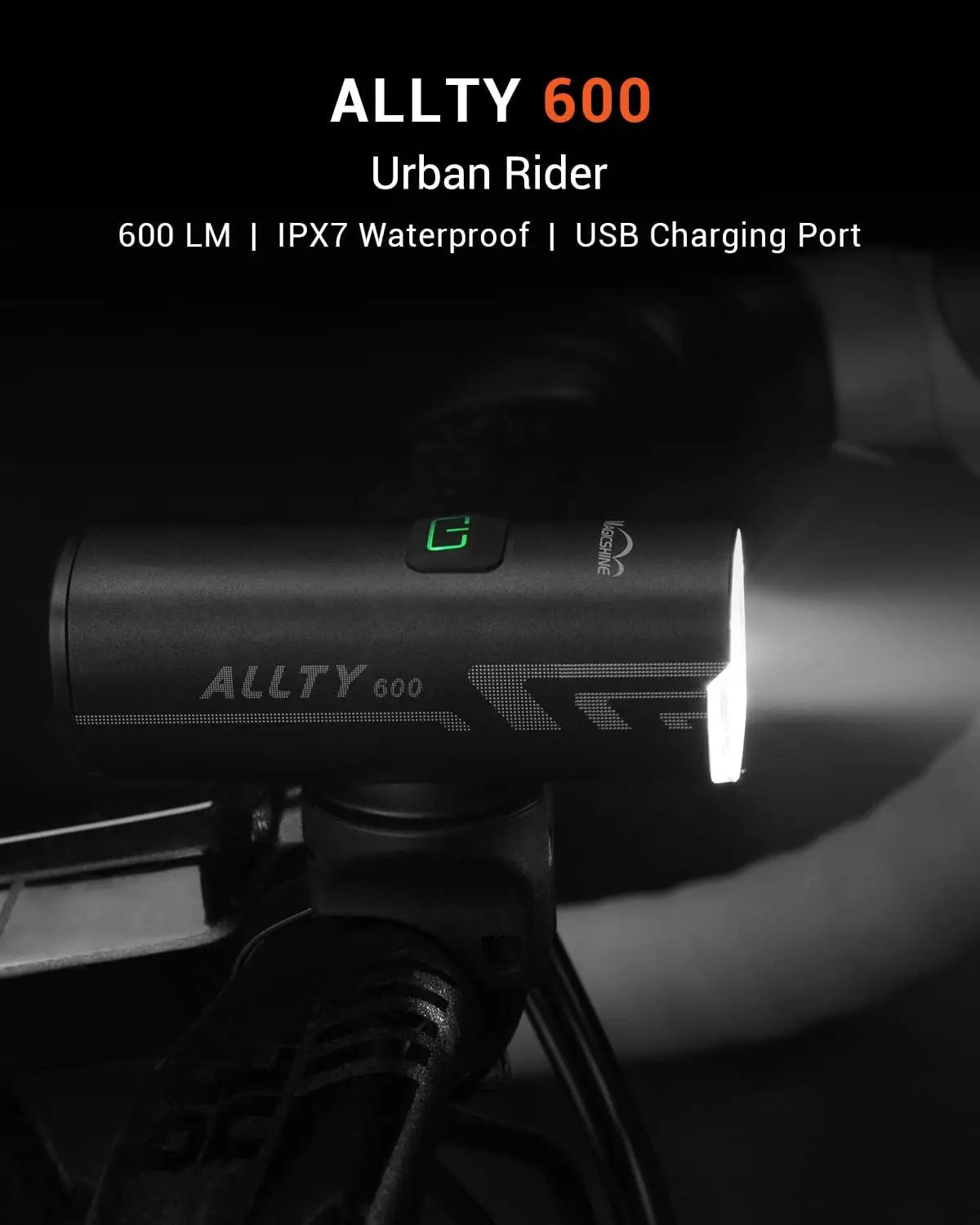 Bike Lights Allty 600 Road Bike Light, USB Type-C Rechargeable, IPX7 Waterproof LED Bike Light for Road, Urban