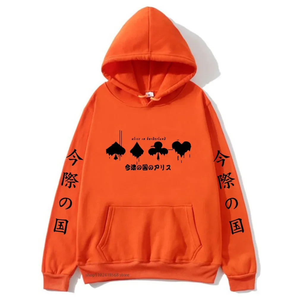 Alice In Borderland Hoodies Men Cartoon Cards Sweatshirt Harajuku Graphic Streetwear Women Anime Tops Men Clothing Y2k Sudaderas