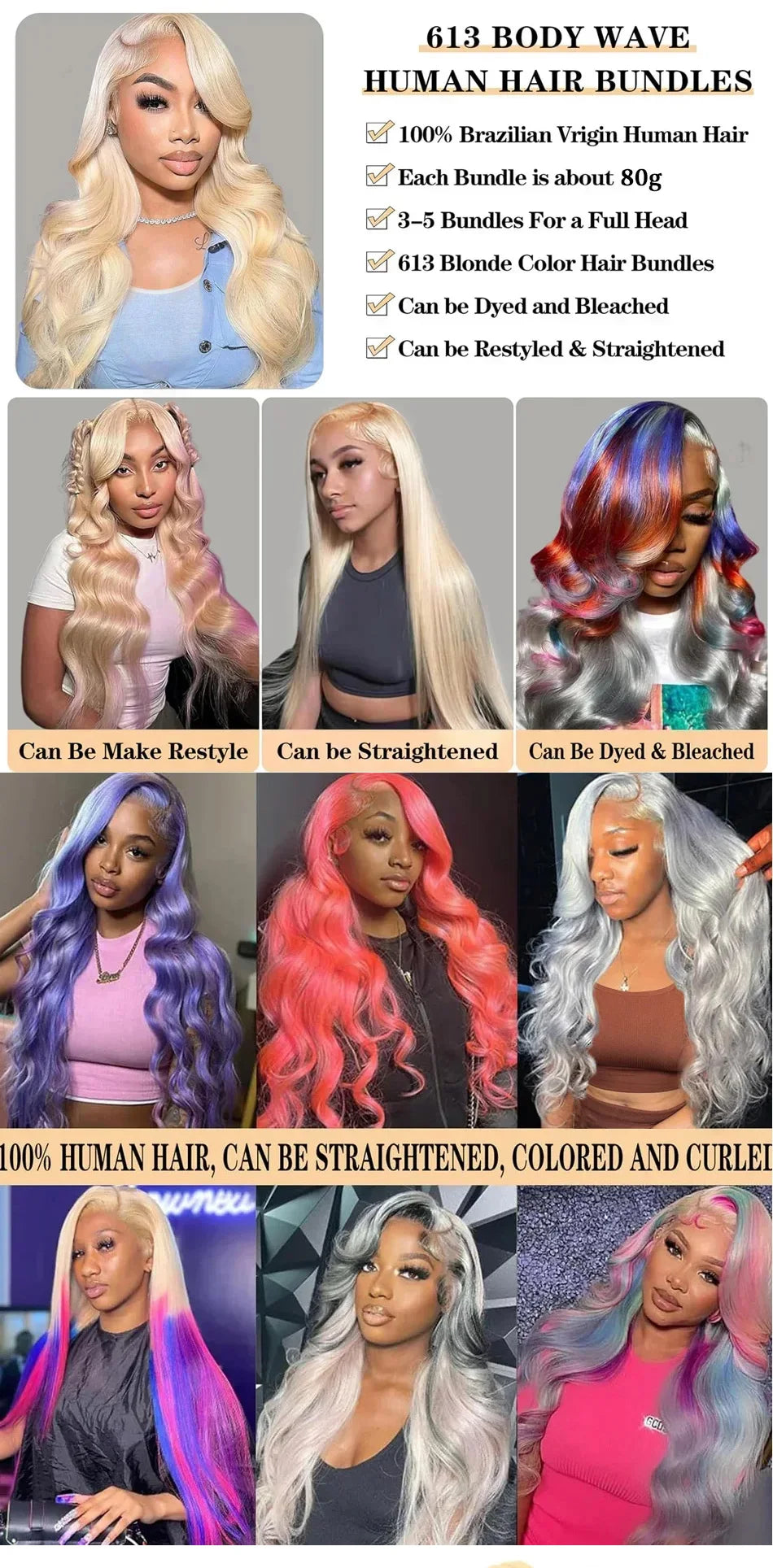 16A 40 Inches Blonde 613 Body Wave Human Hair Bundles Burgundy Body Wave Human Hair Bundles Colored Weave Human Hair Extensions