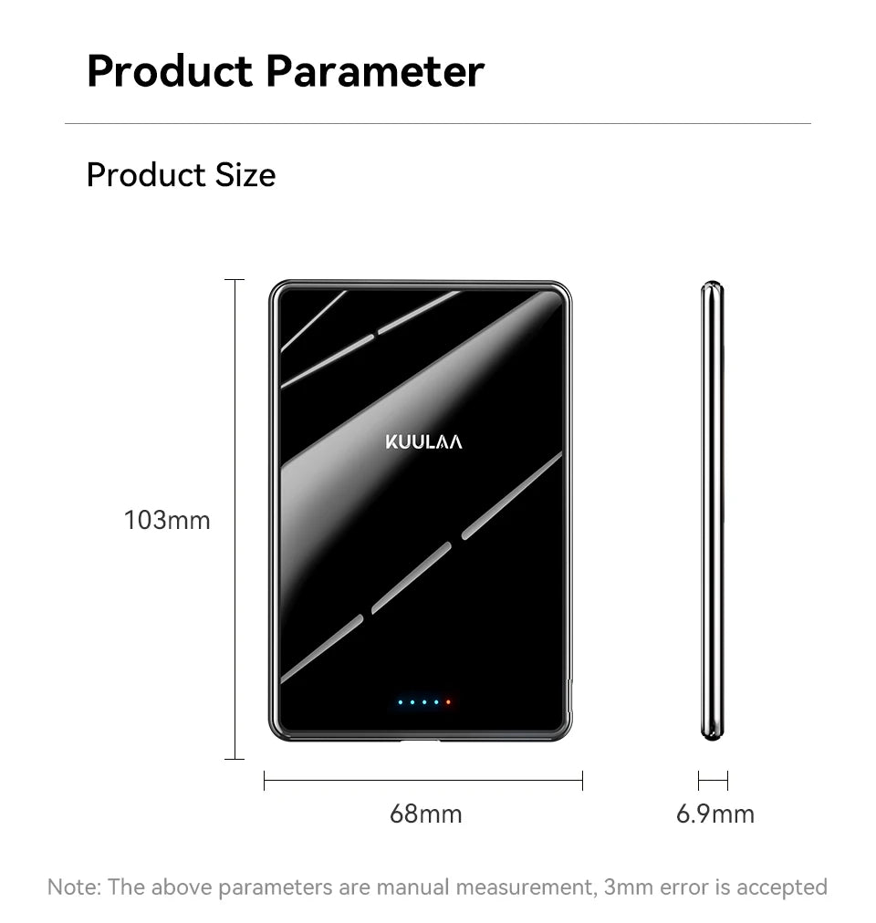 KUULAA Magnetic Power Bank 5000mAh Slim Wireless External Battery 20W Fast Charging for MagSafe Powerbank for iPhone 16 15 14 13