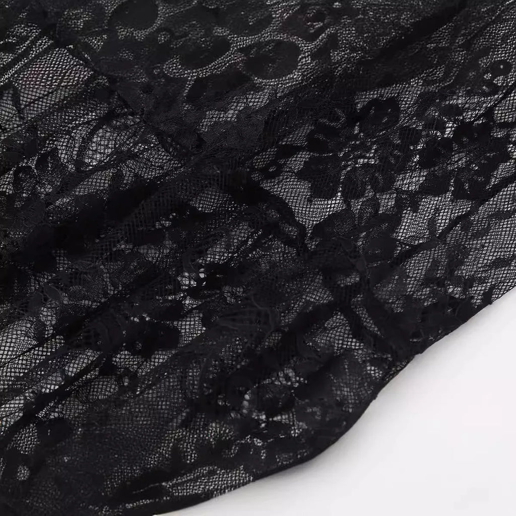 Black Lace Mesh Skirt Women's High Waist Midi Skirt Tulle Long Skirt Women's Translucent Party Women's Sexy Skirt 2024