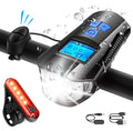 Bike Light Set,Bicycle Headlight with Horn and Speedometer Odometer,USB Rechargeable Bike Front Light and Tail Light