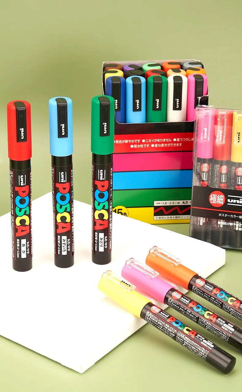 Uni POSCA Marker Hot Sale Combine Full Set PC-1M/3M/5M/8K/17K Non-Toxic Permanent Manga pinturas con pigmentación posca rotulado