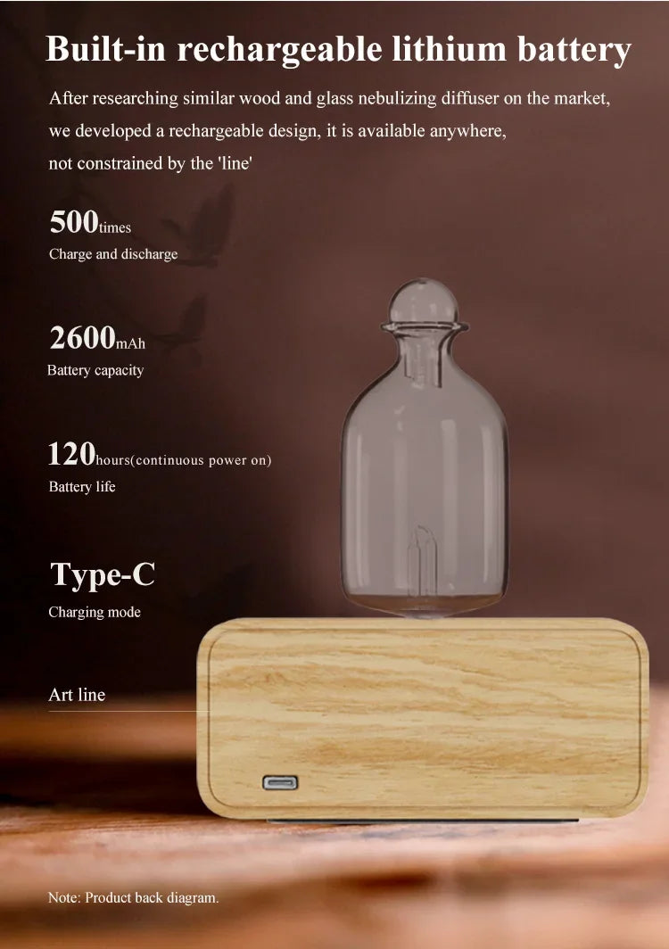 Glass Essential Oil Diffuser Wood Grain Base Air Aroma Diffuser 2600mAh Professional Machine Nebulizer For Home Office Room