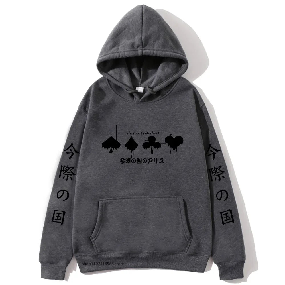 Alice In Borderland Hoodies Men Cartoon Cards Sweatshirt Harajuku Graphic Streetwear Women Anime Tops Men Clothing Y2k Sudaderas