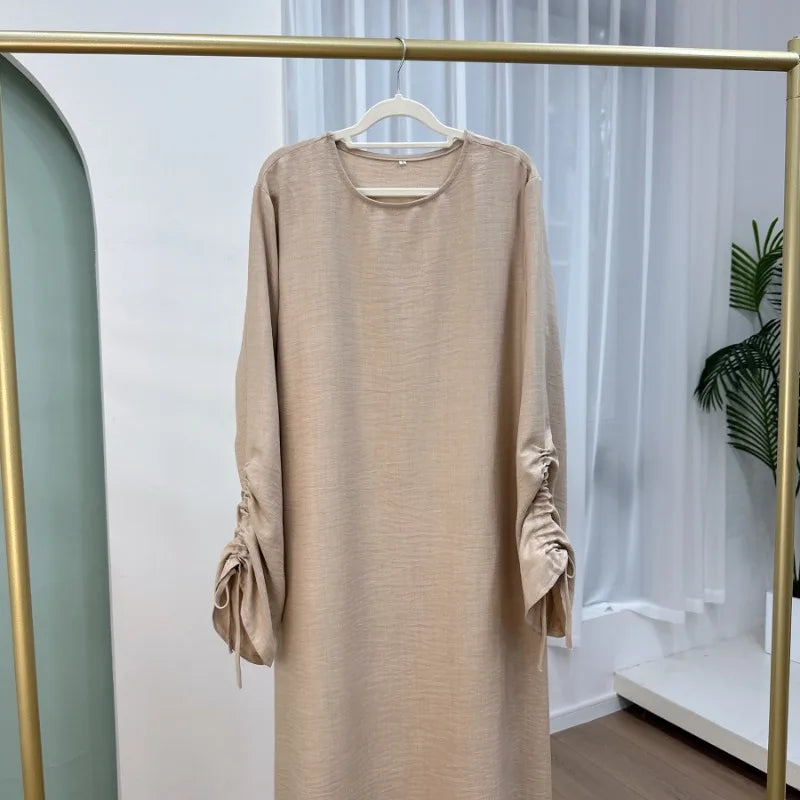 2024 Saudi Arabia Muslim Women Modest Dress Eid Dubai Plain Abaya Islamic Holiday Party Solid Turkey Lace-up Cuffs Long Clothes