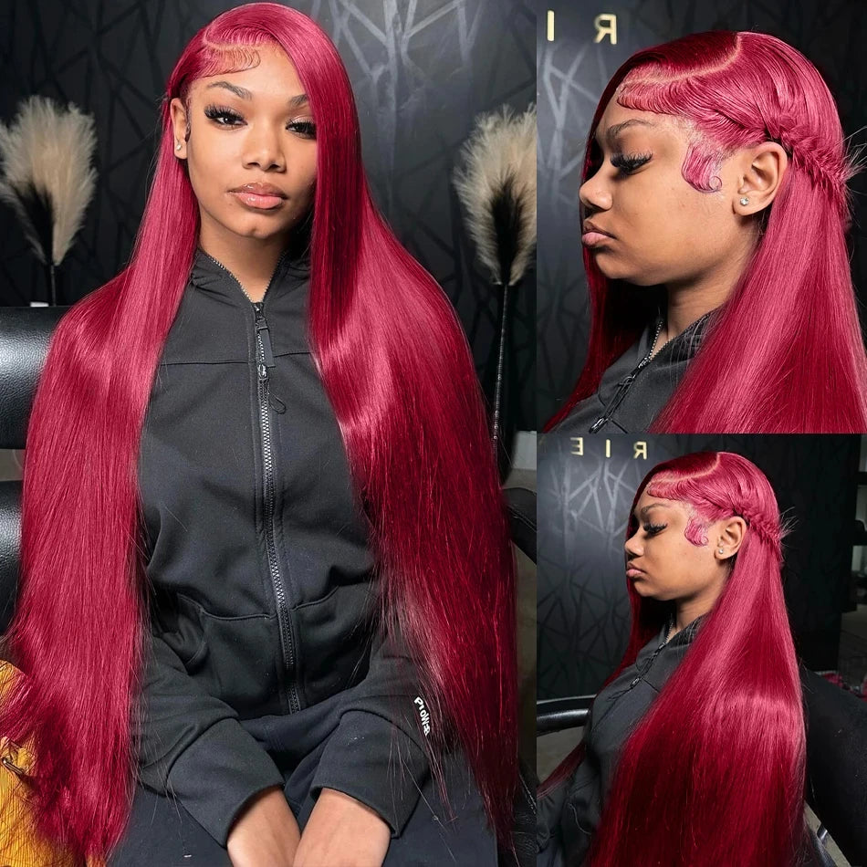 250% 30 36 Inch Burgundy 13x6 Hd Lace Frontal Human Hair Wig Wear & Go Glueless Silky Bone Straight 99J Colored Lace Front Wigs