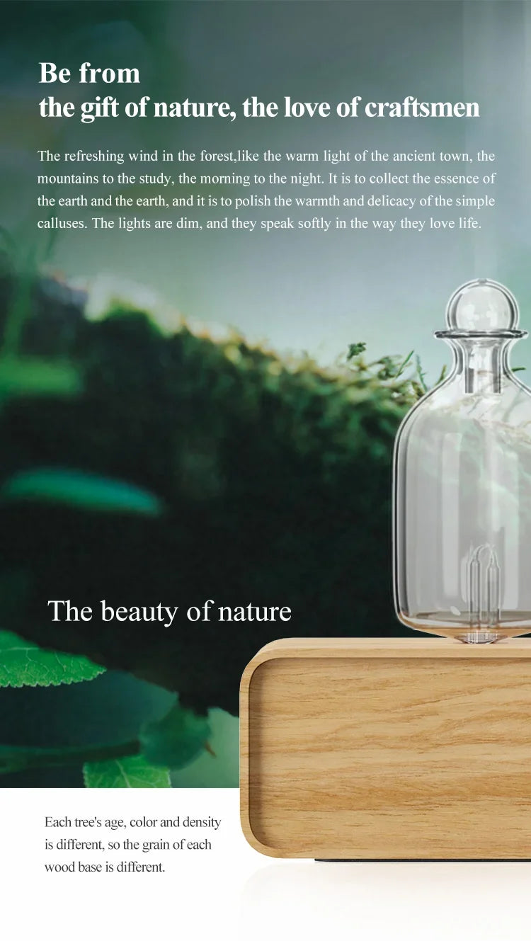 Glass Essential Oil Diffuser Wood Grain Base Air Aroma Diffuser 2600mAh Professional Machine Nebulizer For Home Office Room