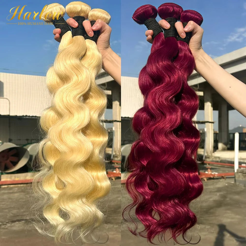 16A 40 Inches Blonde 613 Body Wave Human Hair Bundles Burgundy Body Wave Human Hair Bundles Colored Weave Human Hair Extensions