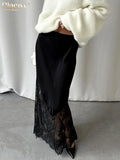 Clacive Fashion Loose Black Satin Patchwork Women Skirt Casual High Waist Ankle Length Skirts Elegant Classic Skirt Female Cloth