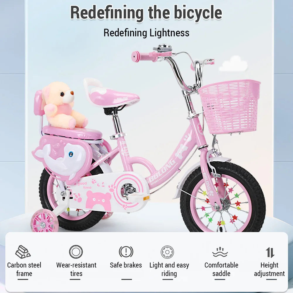 Kids Bike 12-20in  for Girls Ages 3-13 Years with Training Wheels Basket Protective Net Fash Wheel girls bikes ages 8-12