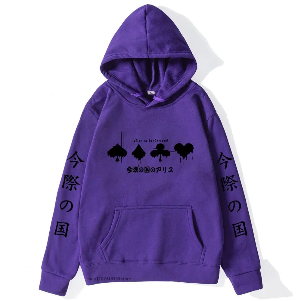 Alice In Borderland Hoodies Men Cartoon Cards Sweatshirt Harajuku Graphic Streetwear Women Anime Tops Men Clothing Y2k Sudaderas