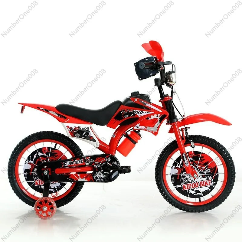 12 16 Inch Kids Motorcycle Style Bike, Boys Girls Children Bicycle with Training Wheels, Easy to Ride Stable & Safe Toddler Bike