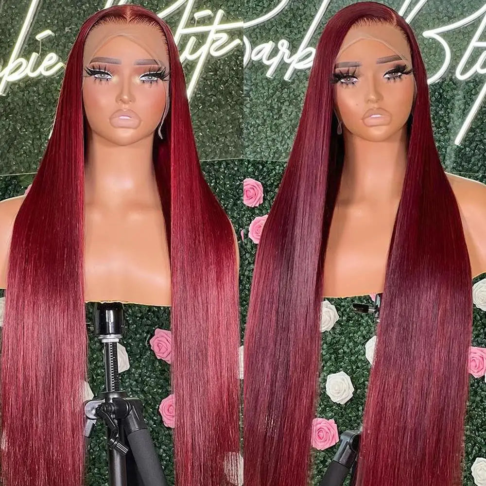250% 30 36 Inch Burgundy 13x6 Hd Lace Frontal Human Hair Wig Wear & Go Glueless Silky Bone Straight 99J Colored Lace Front Wigs